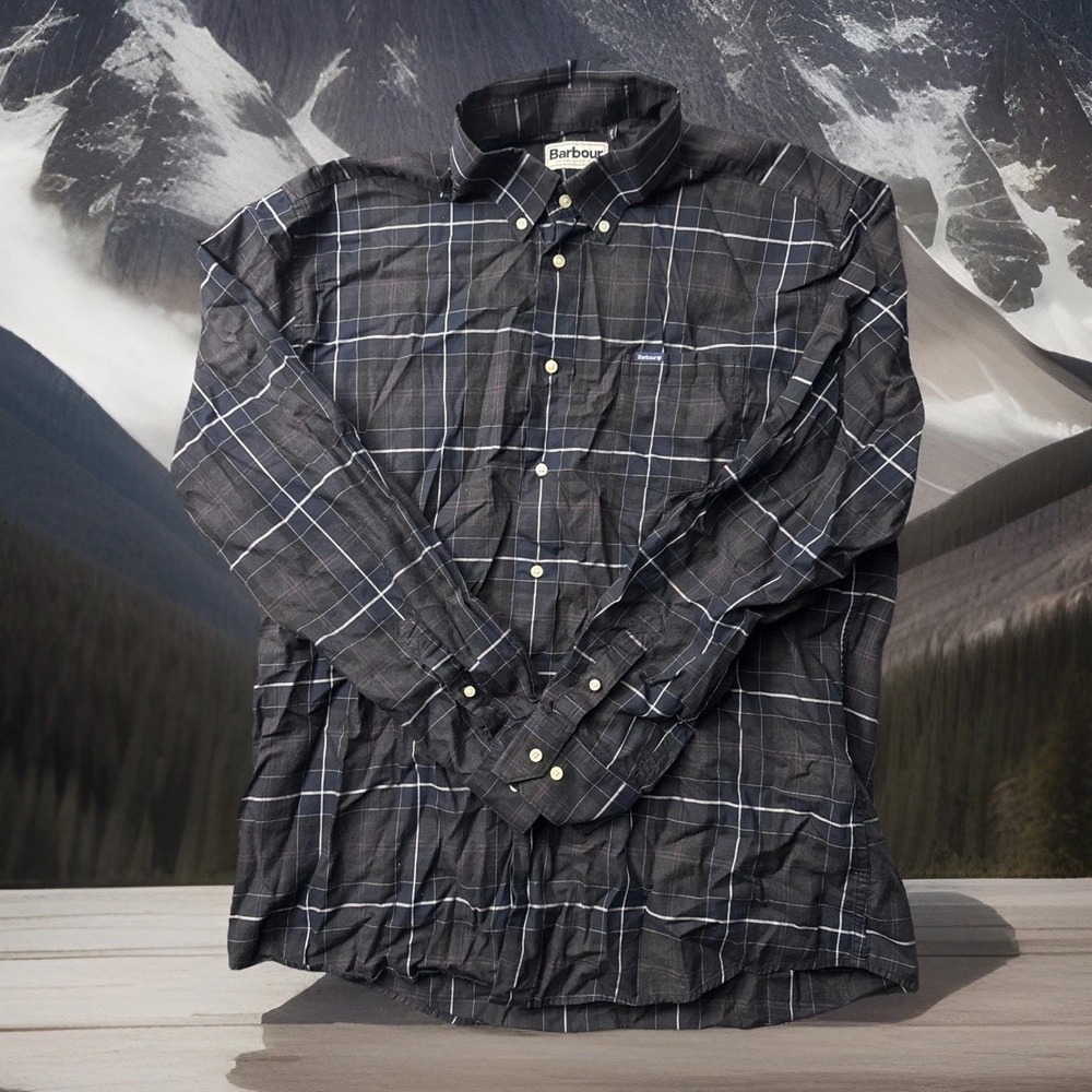 Barbour Men's XL Tailored Fit Long Sleeve Plaid Stretch Shirt Button Down